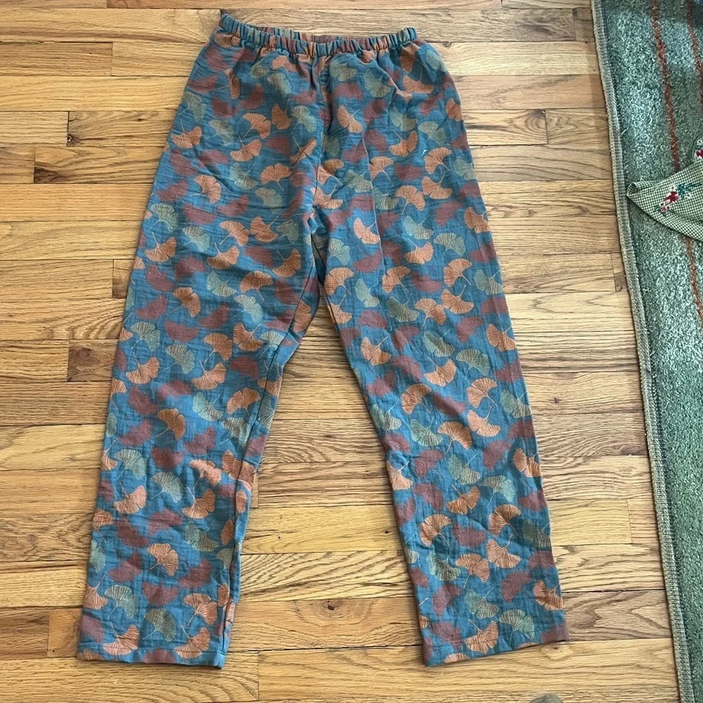 100% cotton matching ginkgo leaf print winter pajamas set